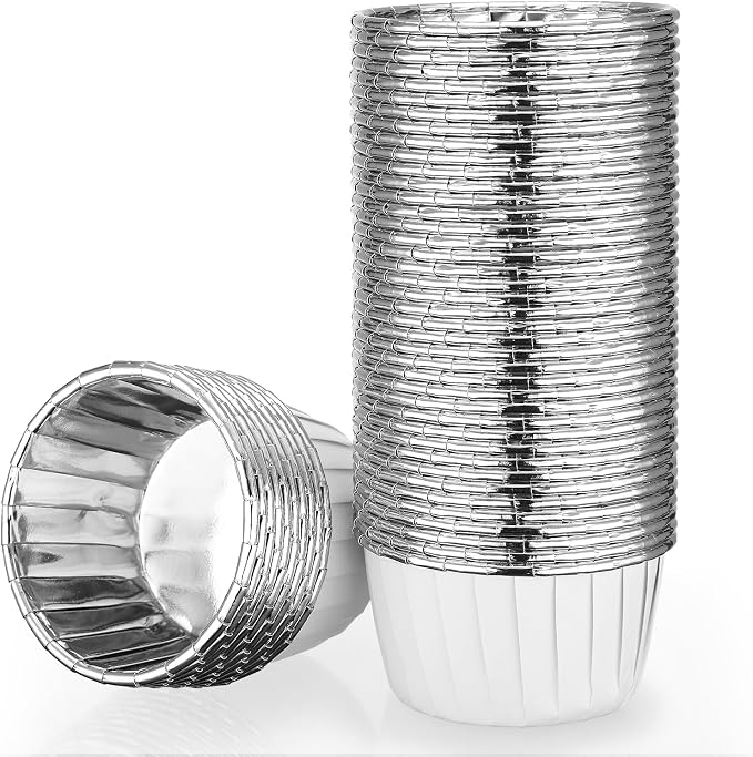 EUSOAR Silver Cupcake Liners, 50pcs 3.5oz Cupcake Holders Disposable Dessert Containers, Mini Cheesecakes Baking Cups Aluminum Foil Wrappers Muffin Ramekins for Birthday Wedding Bridal Party by EUSOAR