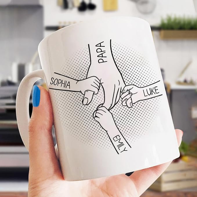 LOVELYPOD Custom Dad Mug with Kids Names, Hold Hand Coffee Cups for Dads, Fathers Day Mug, Dad Gifts from Daughter Son, Father's Day Presents, Personalized Mugs - Image 2