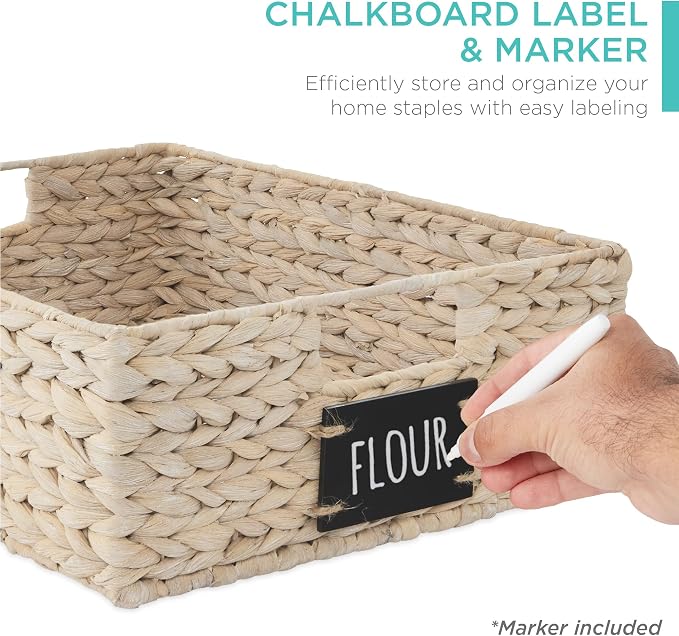 Best Choice Products Set of 4 16x12in Large Water Hyacinth Pantry Baskets, Woven Organizers w/Chalkboard Label, Chalk Marker - White - Image 2