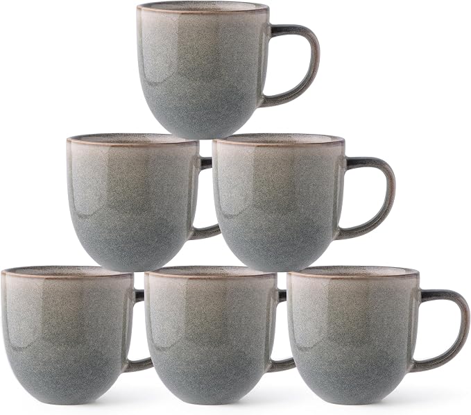 AmorArc 12oz Coffee Mugs, Ceramic Coffee Mugs set of 6 for Man, Woman, Dad, Mom, Modern Coffee Cups with handle for Latte/Cappuccino/Milk/Cocoa. Dishwasher&Microwave Safe, Reactive Glaze by AmorArc