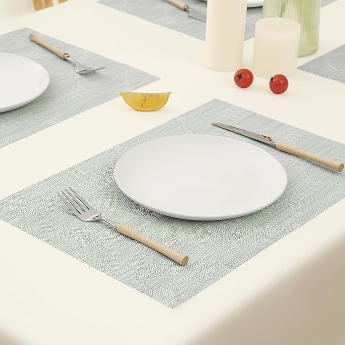Leetaltree Mint Cream Placemats Set of 12 - Heat Resistant Non-Slip Place mats for Dining Table, Washable Durable PVC Vinyl Woven Table Mats（Mint Cream, 12） - Image 8