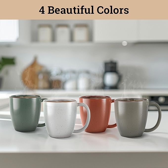 Ceramic Coffee Mugs Set of 4, 16oz Durable Microwave Safe Cups with Handles | Thick Durable Ceramic, 4 Beautiful Colors, Microwave, Dishwasher, Oven, & Freezer Safe, Comfortable Handles, 16 oz Capacity - Image 4