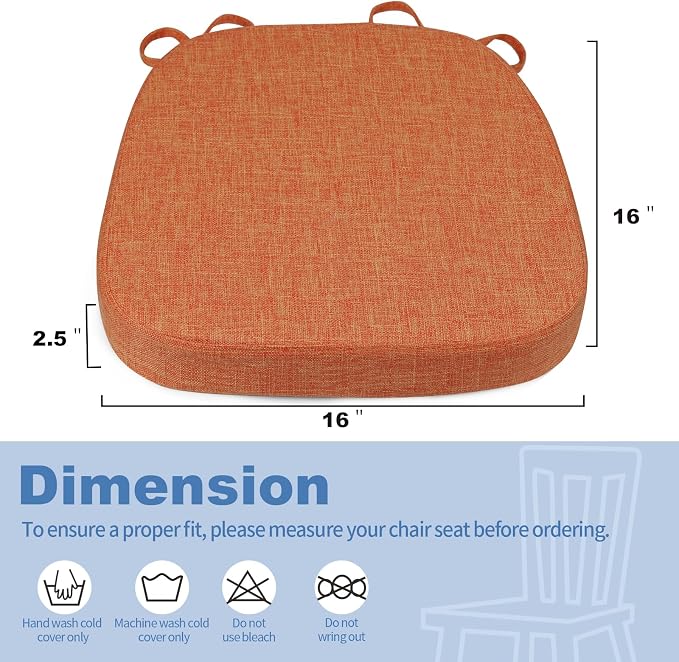 BUYUE Thickened 2.5" Dining Chair Cushions Set of 4, U-Shape High Density Foam Comfortable Chair Pads for Kitchen, Slip Resistant Indoor Seat Cushions (4 PCS, Orange) - Image 3