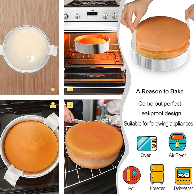 8 Inch Cake Pan Set of 2, Stainless Steel Baking Pans & 100 Parchment Paper | AWTBDP Nonstick Smash Circle Round Cake Pans Tins for Birthday Christmas Layer Cake, Healthy & Dishwasher Safe & Easy Clean - Image 4