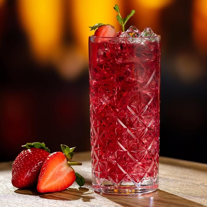 Utopia Timeless Vintage Long Drink Glasses 12.75oz / 370ml - Case of 12 | Heavily weighted base prevents tipping while the vintage cut-glass pattern hides fingerprints during busy bar service. by Unknown