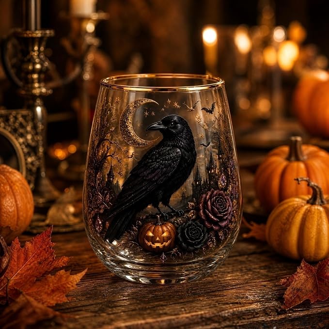 3D Halloween Autumn Glass Art Cup,Stemless Holiday Glassware Collection | Fantasy Fall Witch Wine Glasses,Holiday Printed Table Ornaments,Magical Halloween Home Decor Gifts for Various Beverages - Image 5