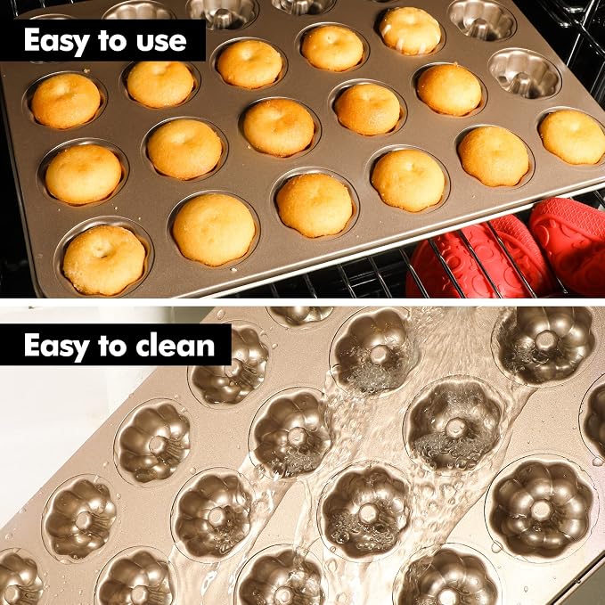 Webake 1.8" Mini Fluted Tube Cake Pan, 24-Cup Non-stick Bite Size Petite Fluted Cake Mold Heavy Gauge Carbon Steel Set of 2 - Image 6