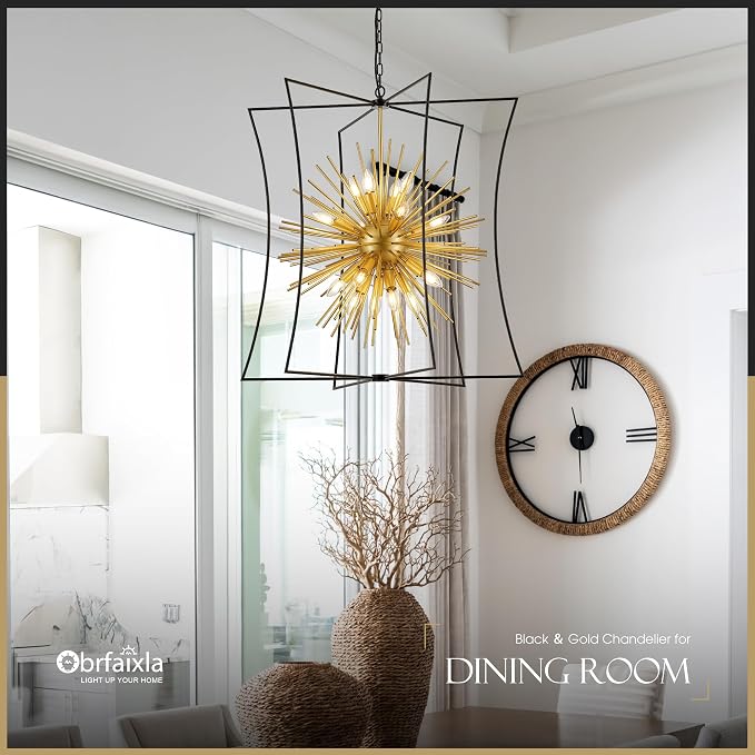 Modern 31.5" Black Gold Sputnik Chandelier for Dining Room Industrial Retro Geometric 16-Light Large Ceiling Pendant Light Fixture for Kitchen Bedroom Living Room Hallway Entryway Foyer - Image 3
