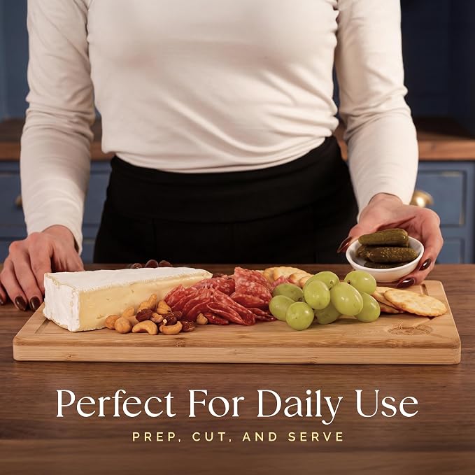 Deer & Oak Large Bamboo Chopping Board 15" x 9.8" x 0.8", Premium Wooden Kitchen Cutting Board for Meat & Vegetables, Pre-Oiled, Water Resistant, Knife-Friendly - Image 10