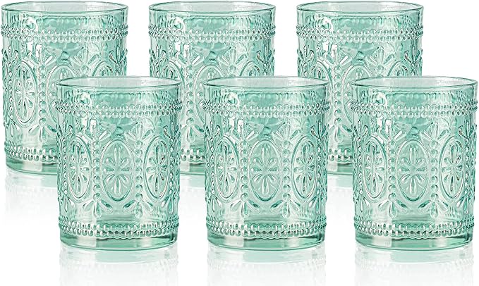 Darlion Vintage Glassware, Green Drinking Glasses, 10oz Green Glass Cups | Food Grade Glass, Lead-Free Glass, Durable&Sturdy, Vintage Decoration by PurchaseNow