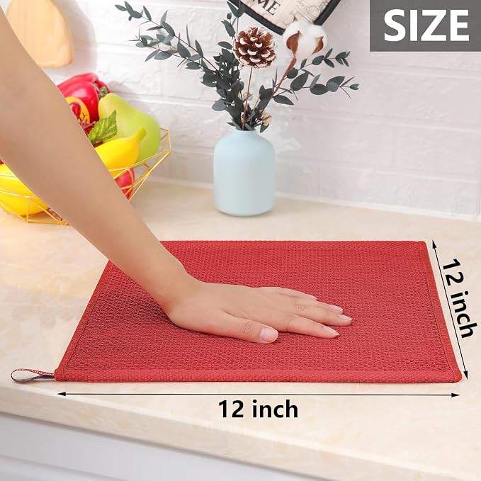 Homaxy 100% Cotton Waffle Weave Kitchen Dish Cloths 8-Pack, Brick Red | 12 x 12 Inches, Ultra Soft Absorbent Dish Towels, Quick Drying Dish Rags with Hanging Loop - Image 5