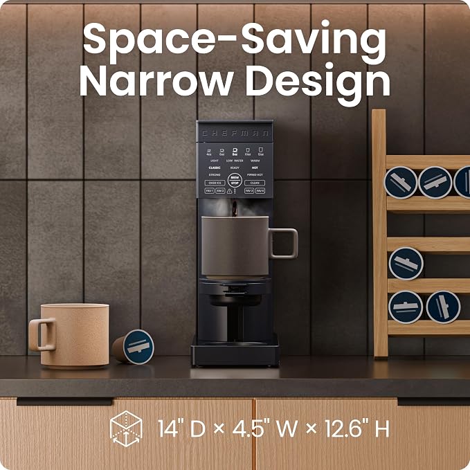 Chefman Caffeinator Single Serve Coffee Maker, Brew Kcups & Grounds, Drip Coffee Machine with Brew Strength Settings, Iced Coffee Function, 45 oz. Removable Water Reservoir - Image 10