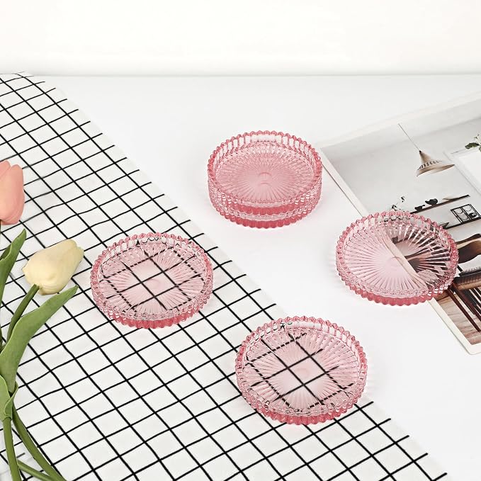 Modern Clear Coaster Set of 5- Glass Coasters for Drinks, Clear Pink | Crystal Coasters Round Cup Coaster Coffee Table Decor for Office, Kitchen, Bar, Dining Room, Living Room, Patio - Image 7