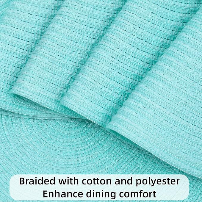 SHACOS Round Placemats Set of 4 Washable 15 inch Round Table Mats Cotton Polyester Woven Braided Place Mats for Dining Table Wedding Party Decor (Aqua, 4) - Image 4
