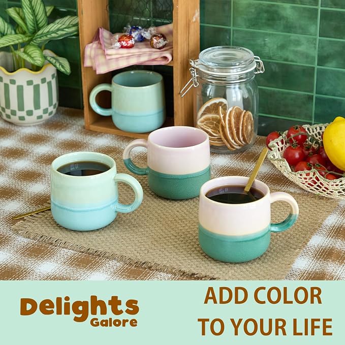 2 Pack Large Coffee Mugs 16 Oz - Hand Painted Gradient Ceramic Cups, Microwave & Dishwasher Safe. Aesthetic Pink Green Tea Mug Set for Women, Unique Kitchen Decor Gift-4pack - Image 4