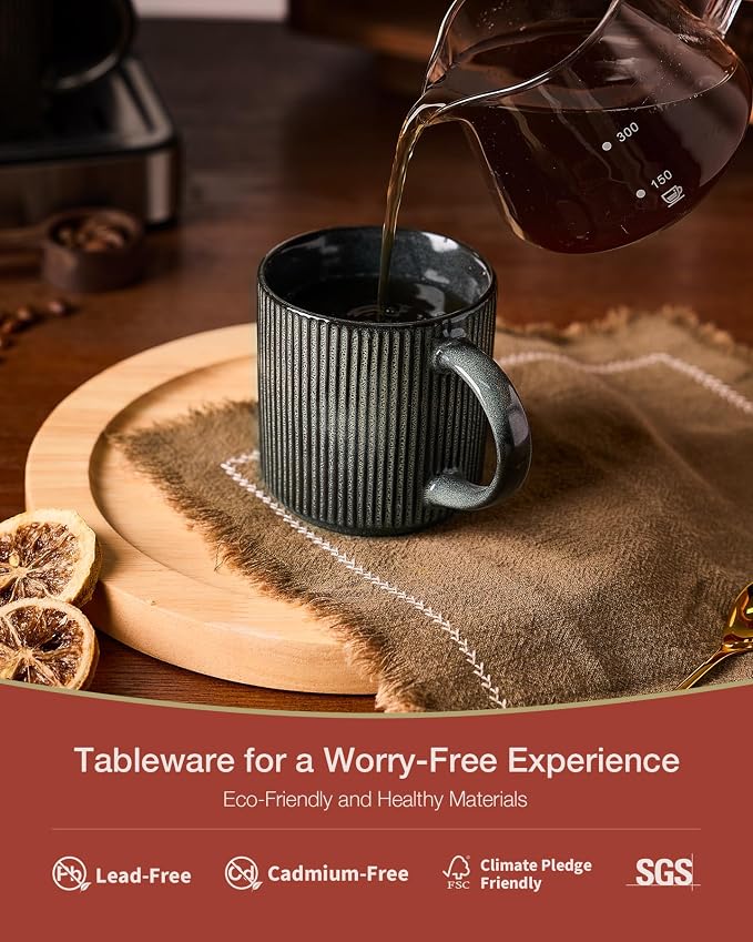 famiware Coffee Mug Set for 6, Star 12 oz Catering Mugs Cup Set with Handle for Coffee, Tea, Cocoa, Milk - Ceramic Stoneware Drinkware Set, Deep Forest - Image 2