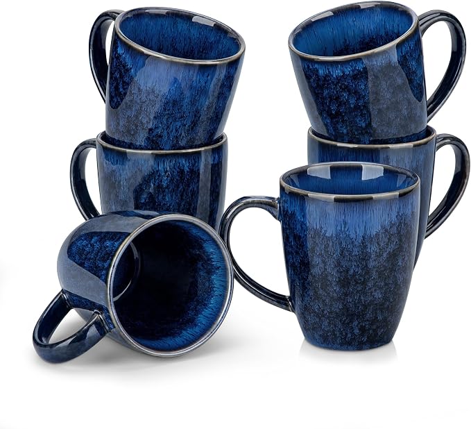 vancasso STARRY Ceramic Coffee Mug Set of 6, 12 Oz Tea Cups with Handle for Latte, Tea, Cappuccino, Milk, Cocoa, Microwave&Dishwasher Safe,Blue by vancasso