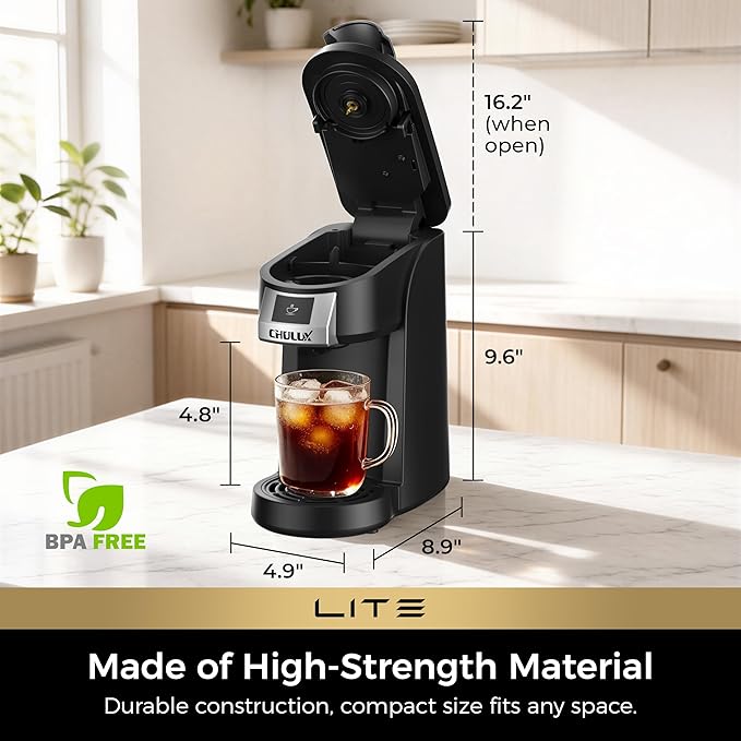 CHULUX Lite Single Serve Coffee Maker for K Cup Capsule with One Touch Brew | Boiler Fast Heating System, Unique Split-Flow Nozzle, Designed for Standard Mugs, 5 to 12 oz Brew Sizes, Single Cup Reservoir - Image 7