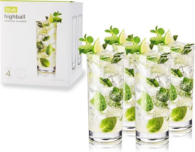 True Highball Glasses, Tall Glass Tumbler for Cocktails, Mojito Iced Tea Juices, Soda Water Drinking Cups, Kitchen Glassware, Home Bar, 11 oz Set of 4 - Image 10