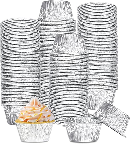 150 Pcs Aluminum Foil Baking Cups 3 Oz, SUPPHOUS Disposable Ramekin Aluminum Cupcake liners, Silver Foil Baking Cups Muffin Liners for Cupcake, Baking, Egg Tart, Pudding, Creme Brulee by SUPPHOUS