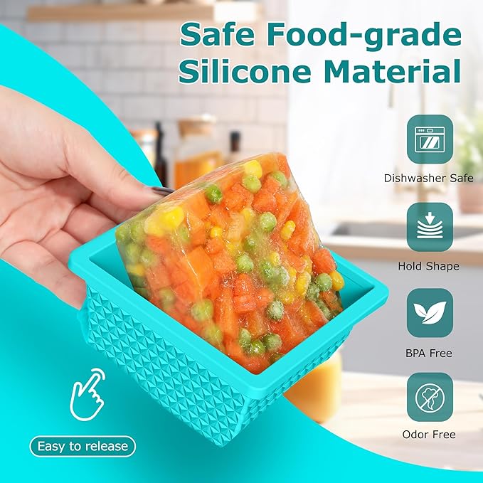 Silicone Freezer Tray with Lid-Stackable Soup Freezer Container Molds,2-Cup Ice Cube Trays for Perfect Portion Control,Food Storage & Meal Prep,Oven & Dishwasher Safe-4 Pack
