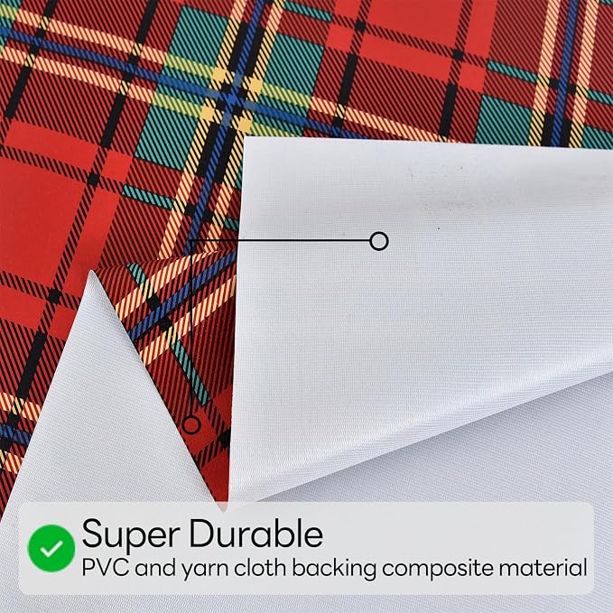 Christmas Tablecloth Heavy Duty Vinyl Red 54x54 inch Rectangle Christmas Table Cloth Reusable Waterproof Foldable Plastic Tablecloths PVC Xmas Table Cover for New Year Party Decor - Image 4