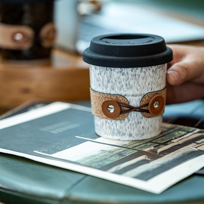 Coffee Mug with Lid, Reusable Coffee Cups for Travel, Spill Proof | Camping Tumbler | Ceramic Microwave and Dishwasher Safe | 8.5oz for Tea, Latte, Espresso | for Car, Home, Office - Image 4