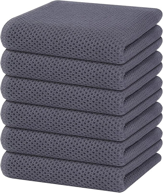 Homaxy 100% Cotton Waffle Weave Kitchen Dish Towels 6-Pack, Dark Grey | 13 x 28 Inches, Ultra Soft Absorbent Dish Towels, Quick Drying Cleaning Towels by Homaxy