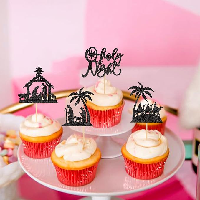 24PCS Jesus Christmas Cupcake Toppers Holy Night Believe Jesus Cupcake Picks Baby Shower Pray Chirstmas Decoration Party Decoration - Image 3