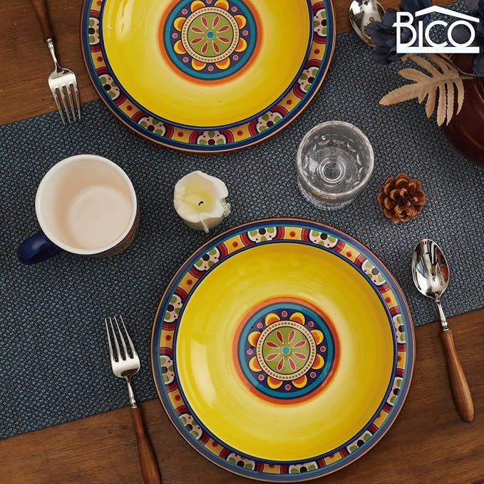 Bico Tunisian Pasta Bowls, 35oz Salad Bowl Set of 4, Large Ceramic Serving Dinner Bowls for Soup and Cereal, Microwave and Dishwasher Safe, Gift for Housewarming and Thanksgiving - Image 6