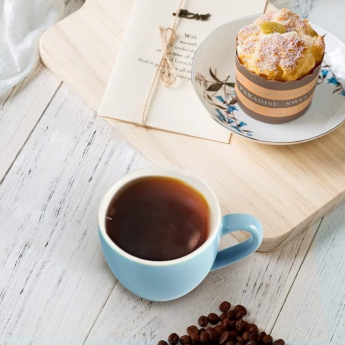 homEdge Mini Porcelain Espresso Cup, 3 Ounces / 90 ml Tiny Coffee Mugs Demitasse for Espresso, Tea- Set of 6, Light Blue