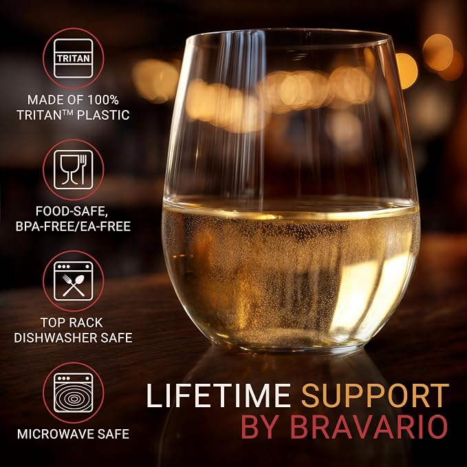 Bravario Unbreakable Stemless Plastic Wine Glasses | Reusable | Shatterproof 100% Tritan Plastic | Dishwasher-Safe | BPA-free | Awesome for Indoor & Outdoor | 20 oz, Set of 8 - Image 3