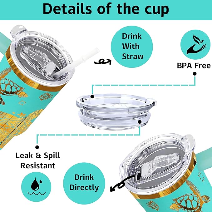 40 oz Sea Turtles Laser Engraving Tumbler With Handle With Lid Straw Double Insulated Travel Coffee Cup Sea Turtles Travel Accessories Must Have Gifts For Women