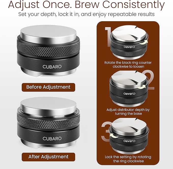 53.3mm Espresso Distributor & Tamper – Dual Head Coffee Leveler Tool | Adjustable Depth | Fits Breville 54mm Portafilter | Precision Espresso Hand Tamper – Premium Barista Accessories