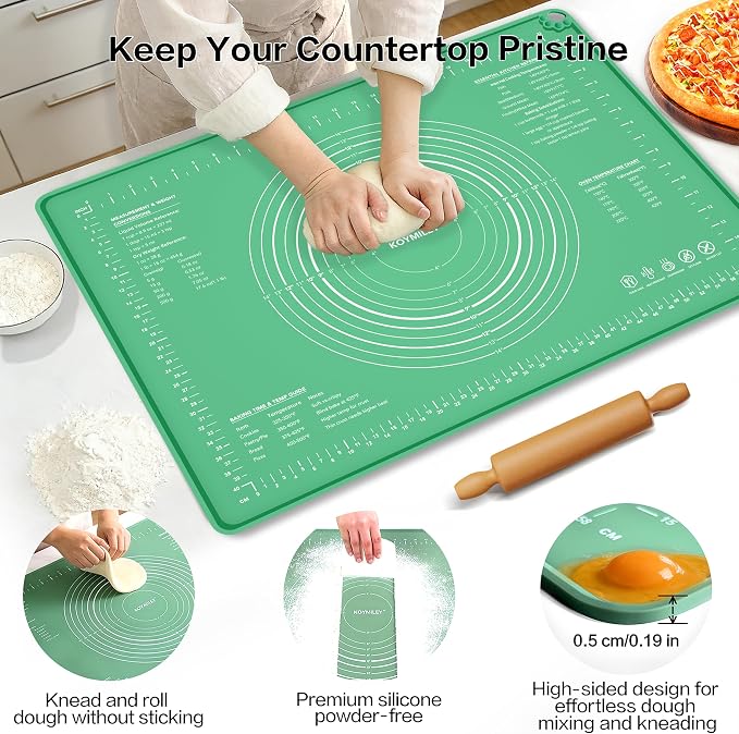 Extra Large Food Grade Platinum Silicone Pastry Mat 24 x 16, Non-Slip Non-Stick Baking Mat for Rolling Dough with 5mm Raised Edge, Measurements & Baking Guide for Bread, Pizza, Pie & Sourdough - Image 2