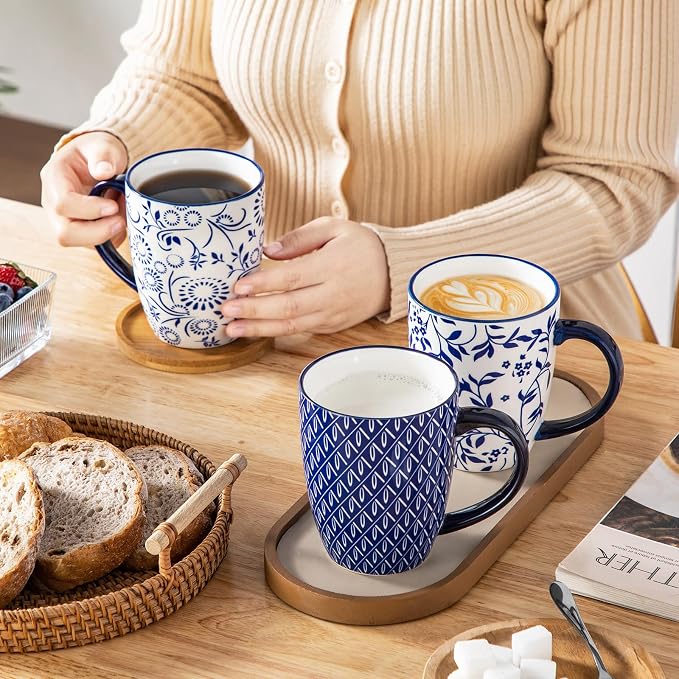 vancasso SELENE Large Coffee Mugs Set of 6, 16 Oz Porcelain Coffee Cups with Handle, Ceramic Tea Cup for Cappuccino, Latte, Tea, Cocoa, Dishwasher & Microwave Safe Gift Sets, Vintage Blue - Image 6