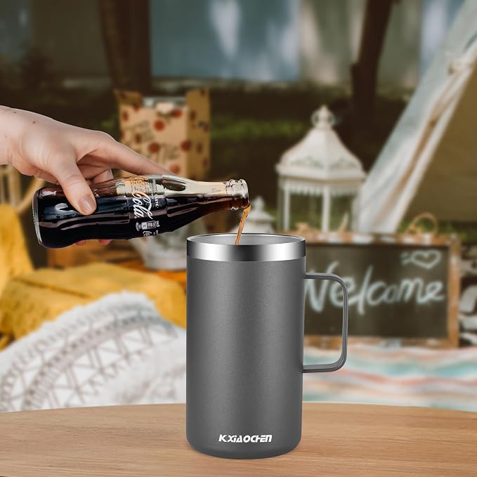 KXIAOCHEN 20 oz Insulated Coffee Mug, Coffee Cup with Lid and Wide Handle | 18/8 stainless steel, 6+ hours hot or 12+ hours cold, wide mouth, no-sweat exterior, for office, work, home and camping - Image 3