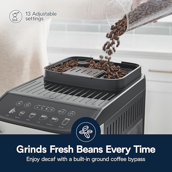 De'Longhi Magnifica Evo Automatic Espresso & Coffee Machine with Manual Milk Frother, Built-in Grinder & Auto-Clean Function - For Latte, Cappuccino, Americano, Iced Coffee, ECAM29043SB