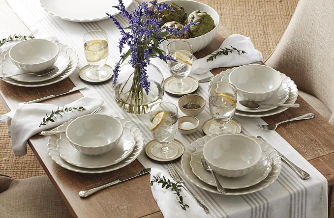 Lenox Dinnerware Sets, French Perle Groove White 24-Piece Dinnerware Set, Service For 8, Stoneware, Dishwasher Safe, Microwave Safe, Bowls, Plates And Bowls, Dinner Dishes, Plates (White, 24 Piece) - Image 6