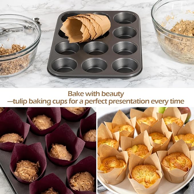 150 Pcs Mini Cupcake Liners Muffin Liners Baking Cups | Tulip Cupcake Liner for Baking Wedding, Birthday, Baby Shower Parties, Brown, Natural - Image 5