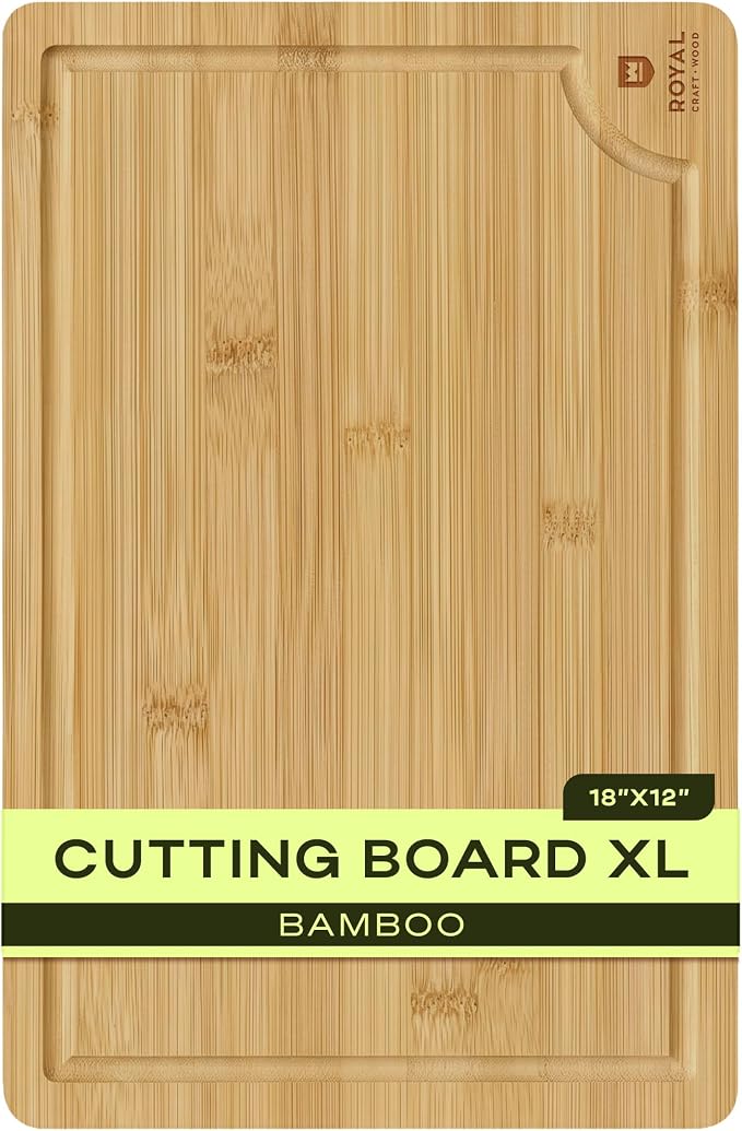 ROYAL CRAFT WOOD Wooden Cutting Boards for Kitchen Meal Prep & Serving - Bamboo Wood Serving Board Set with Deep Juice Groove Side Handles - Charcuterie & Chopping Butcher Block for Meat by ROYALCRAFTWOOD