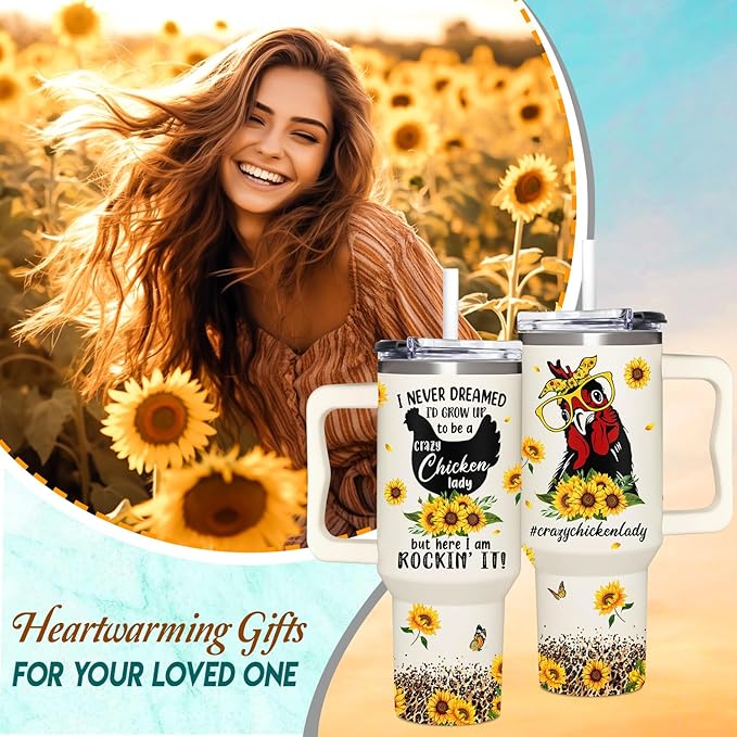 Chicken 40Oz Tumbler With Handle - Mothers Day & Birthday Gift Idea For Chicken Lovers