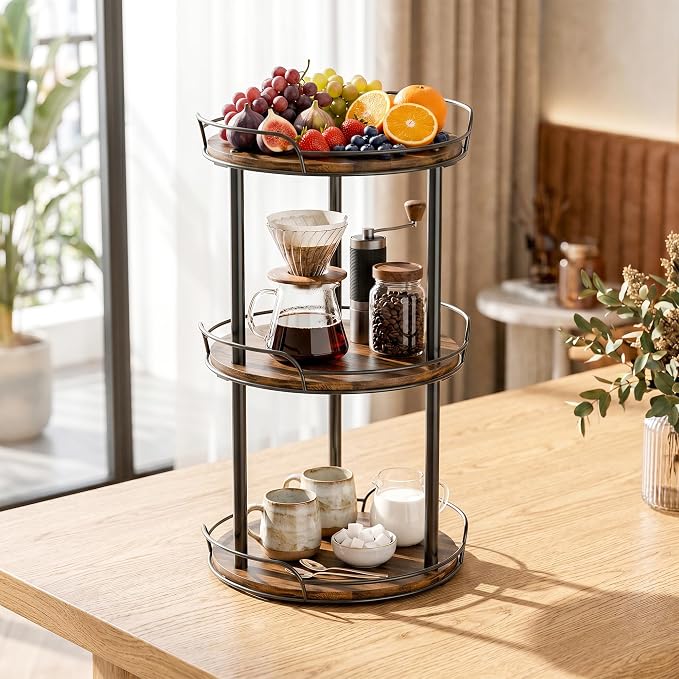 10'' Rotating Spice Rack, 3-Tier Lazy Susan Turntable Organizer | Wooden, for Cabinet, Table Top, Kitchen Countertop, Pantry, Bathroom, Vanity, Home Decor - Image 6