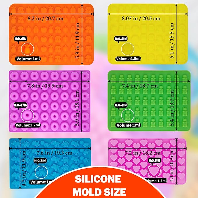 112PCS Mega Silicone Gummy Candy Molds Kit with 4 Droppers & 2 Brushes | BPA Free Non-Stick Molds 20 Shapes (Dinosaur/Donut/Fruit), Storage Box & 100 Wrappers