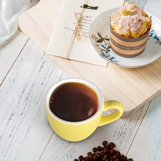 homEdge Mini Porcelain Espresso Cup, 3 Ounces / 90 ml Tiny Coffee Mugs Demitasse for Espresso, Tea- Yellow