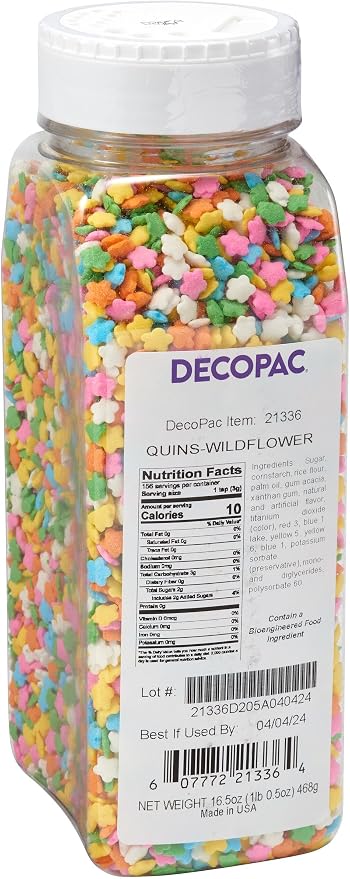 DECOPAC Quins Fancy Sprinkles, 19.5oz, Candy Sprinkles in Handheld Container, Edible Sprinkles For Celebration Cakes, Cupcakes, Cookies - Flower Shape Quins - Image 4