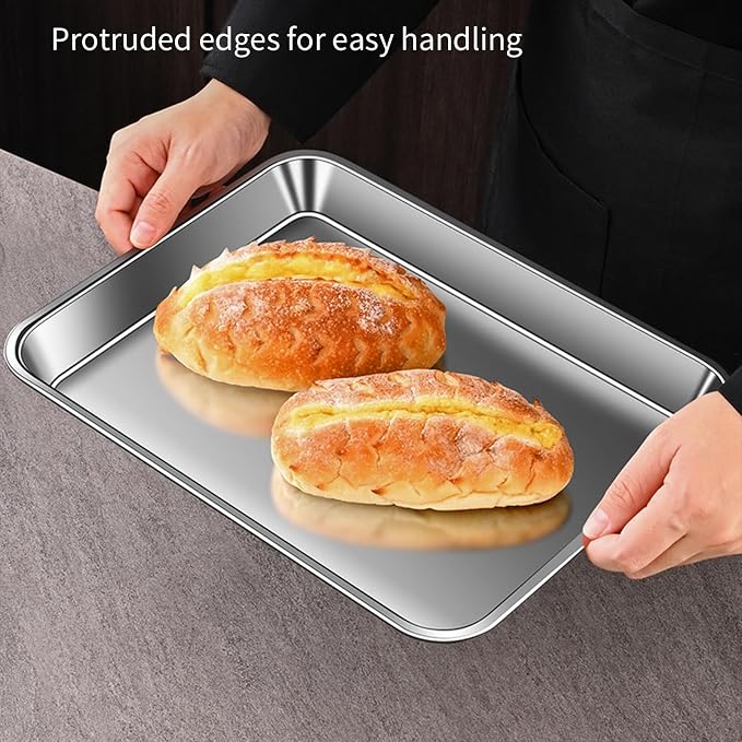304 Stainless Steel Flat Bottom Oven Tray with Even Heat Distribution Practical Baking Pan for Pastries and Breads Stainless Steel Cookie Sheet - Image 4