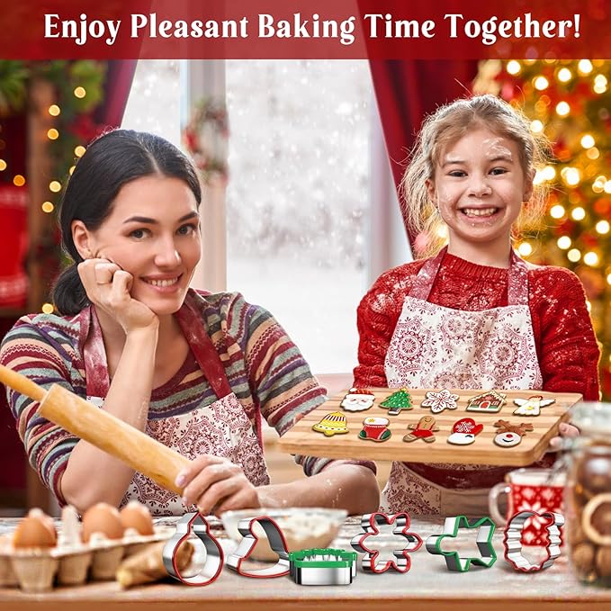 Roberly Christmas Cookie Cutters Set, 16Pcs Stainless Steel Holiday Cookie Molds with Comfort Grip for Baking Xmas Party Supplies Santa Face, Gingerbread Man, Christmas Tree, Bell, Gloves, Socks, etc