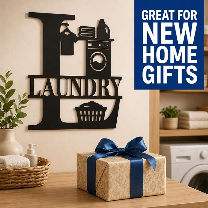 Laundry Room Metal Wall Decor, Farmhouse Laundry Sign, 14 Inch | 14-inch matte black metal laundry room sign with pre-drilled holes for farmhouse, modern, or rustic wall decor. - Image 7
