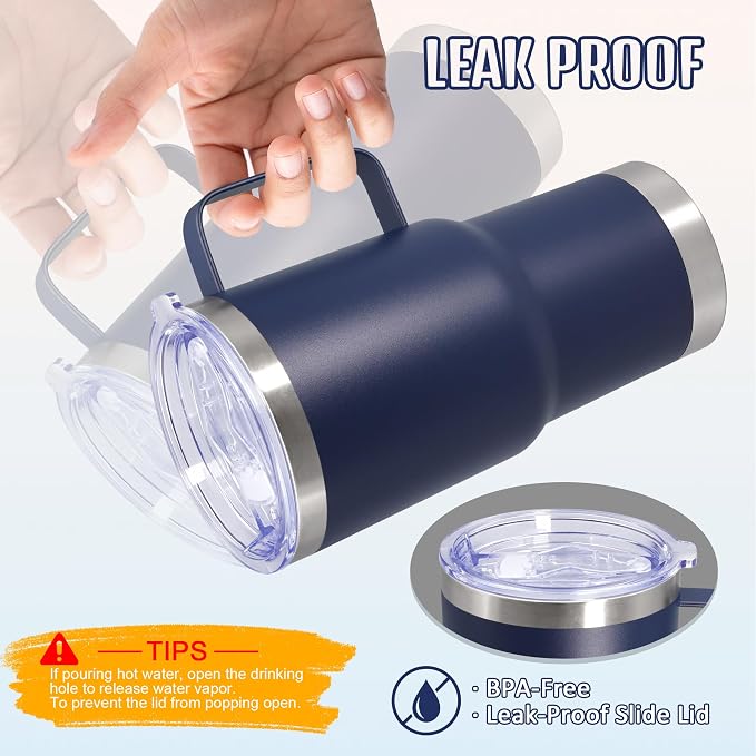 20 oz Tumbler with Handle and Lid Insulated Travel Coffee Mug Navy 1P | Stainless Steel Tumbler, coffee tumbler with handle,Spill Proof Double Wall Vacuum Tumbler Cup Keep Drink Hot & Cold - Image 7